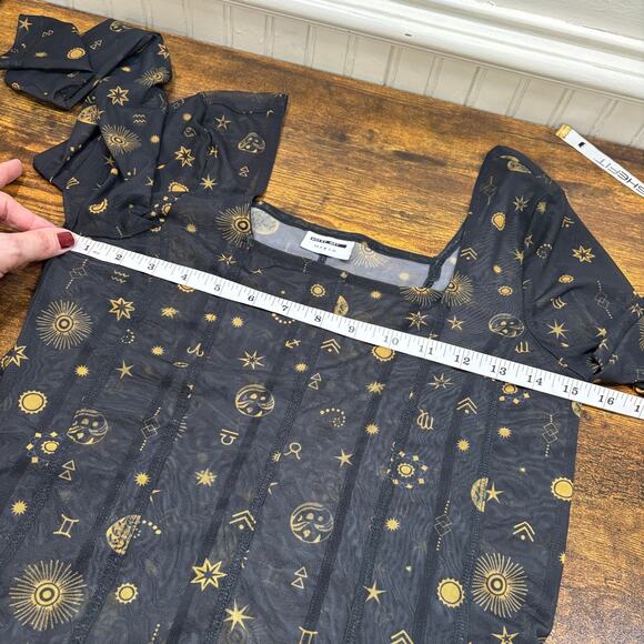 Noisy May Size M Top Sheer Celestial Zodiac Corset Mesh Long Sleeve Goth Witchy - Picture 14 of 15